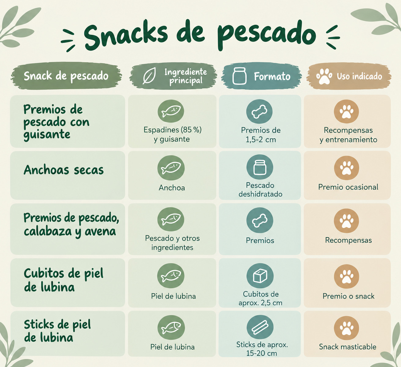 Infografia sobre snacks de pescados para perro